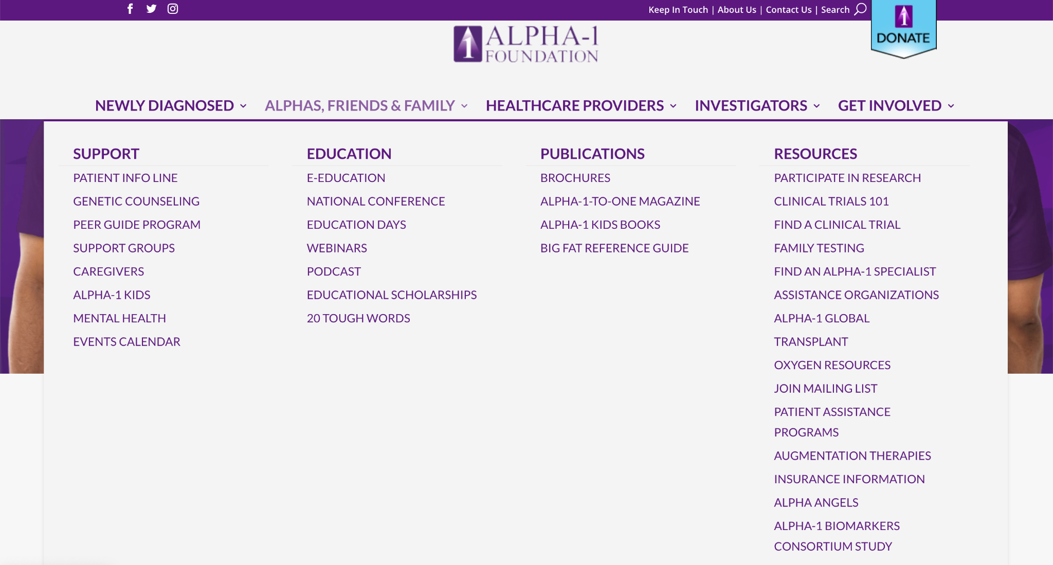 Alpha-1 Foundation website before redesign