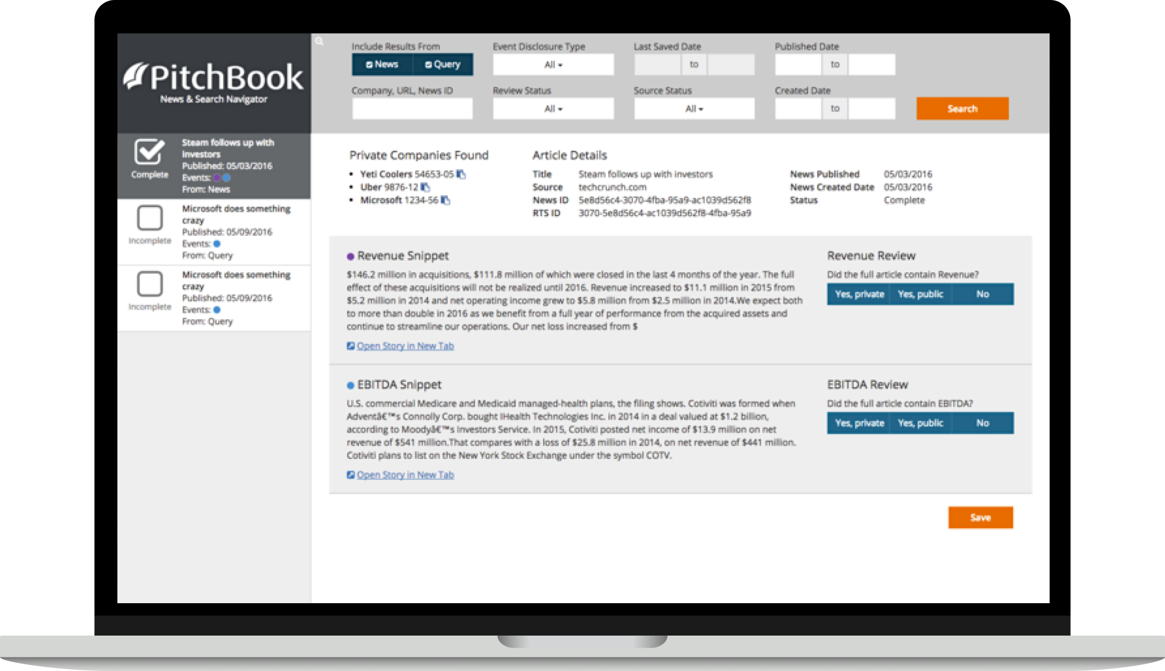 Pitchbook projects